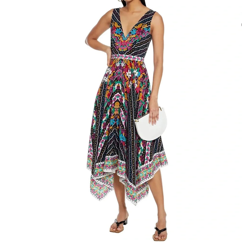 Saloni Zuri Printed Silk Crepe de Chine Midi Dress - Picture 1 of 16